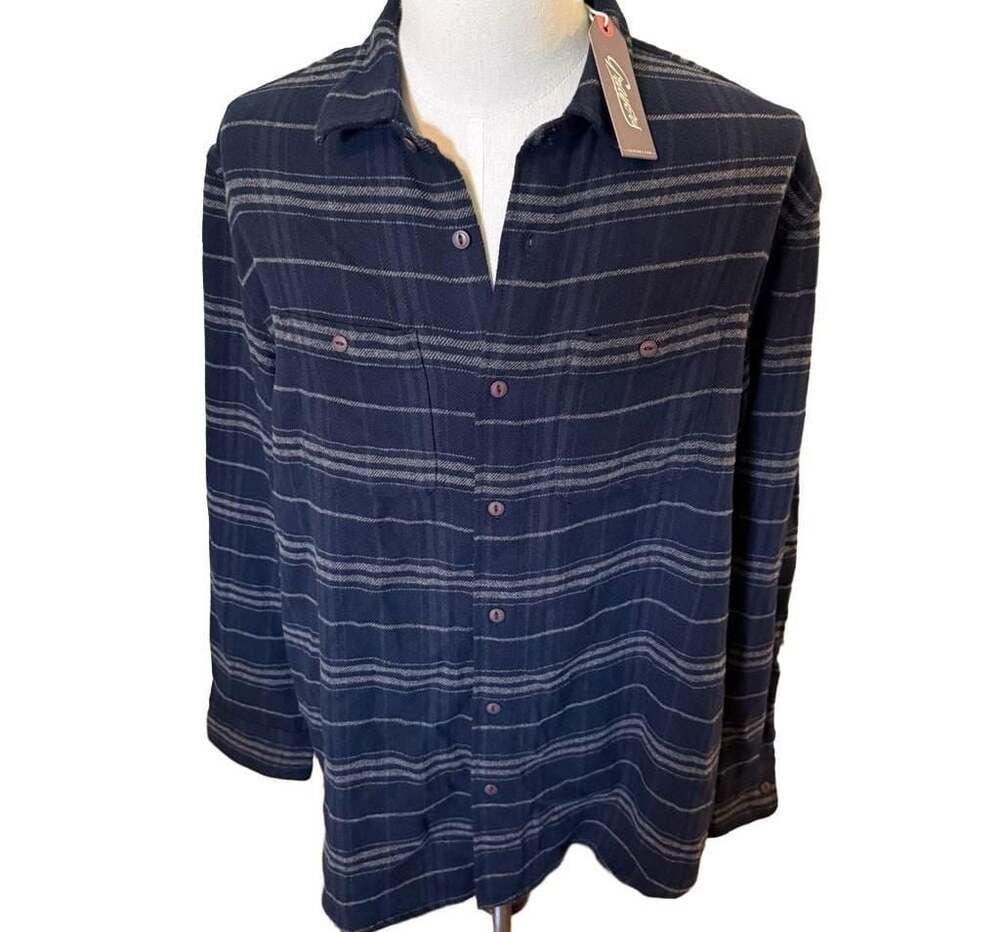 Grayers Colorado Midweight Flannel Navy Stripe Long Sleeve Button-Up Shirt
